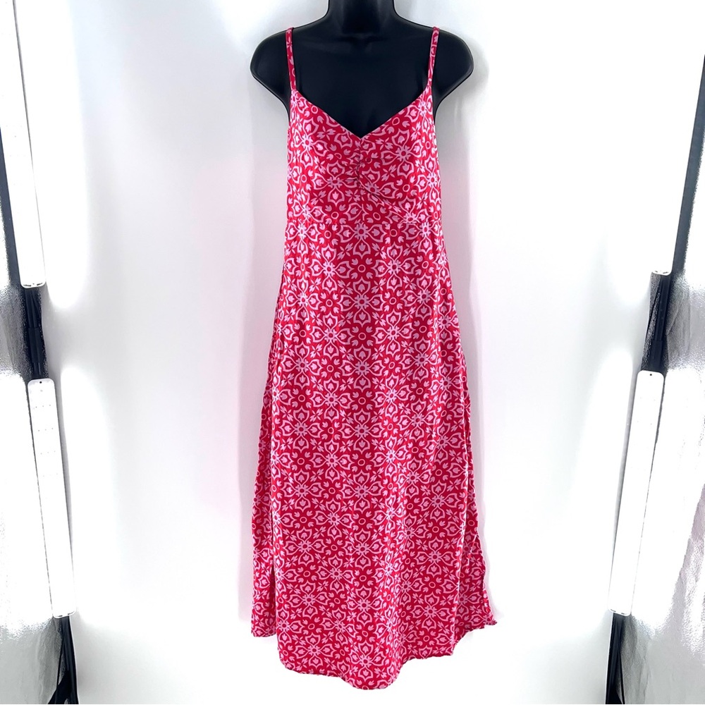 Boden Scarlet Red w/Pink Floral Print Midi Summer Spaghetti Strap Sun Dress-6T